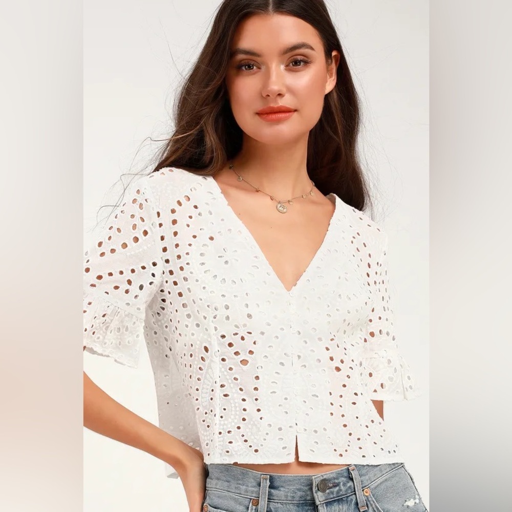 Lulus “daily charm” white eyelet crop top - NWT
